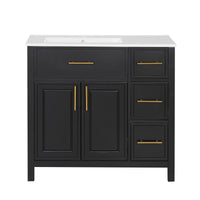 VanityFus 36-in Bathroom Vanity Black Single Sink Combo with Ceramic Top 2 Doors 3 Drawers