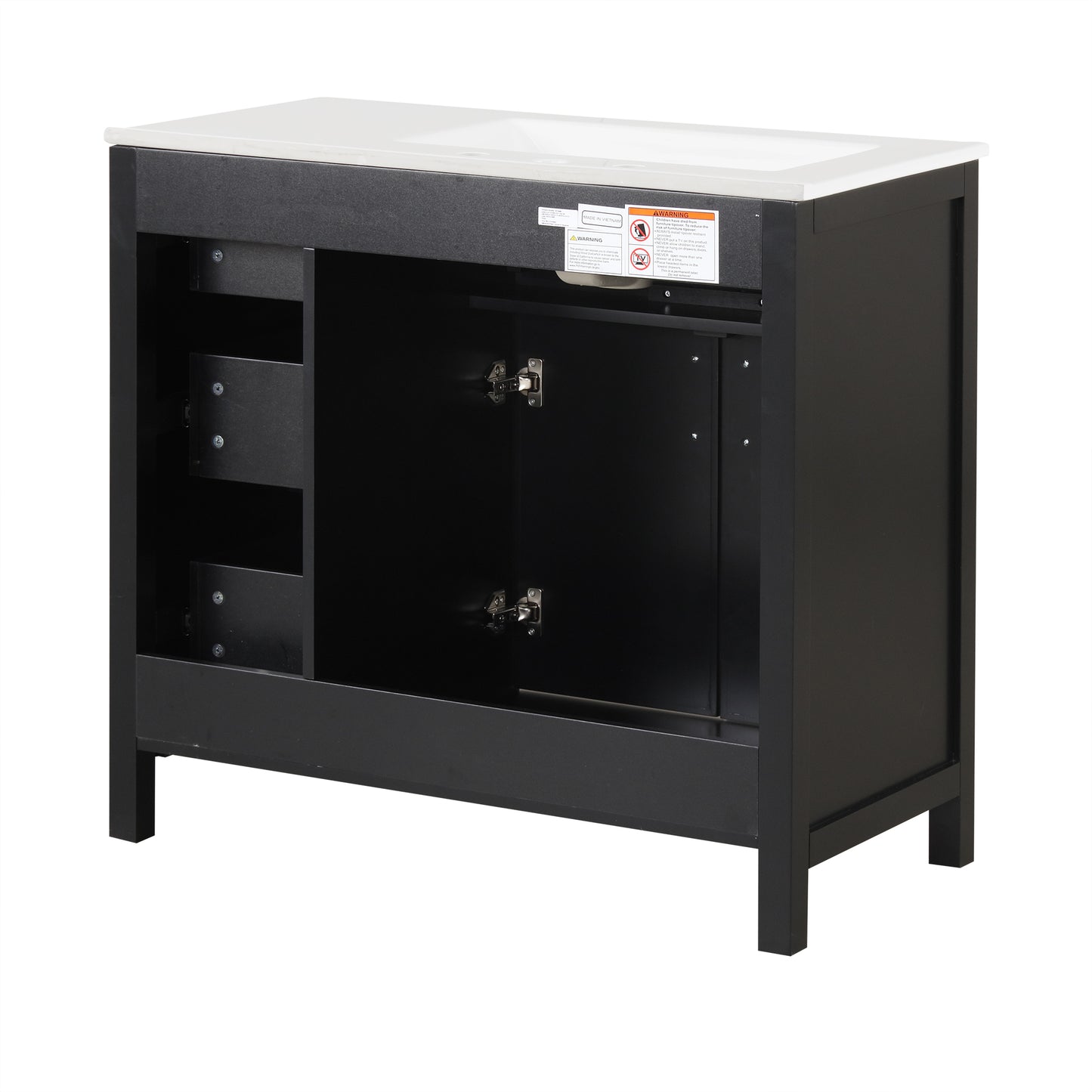 VanityFus 36-in Bathroom Vanity Black Single Sink Combo with Ceramic Top 2 Doors 3 Drawers