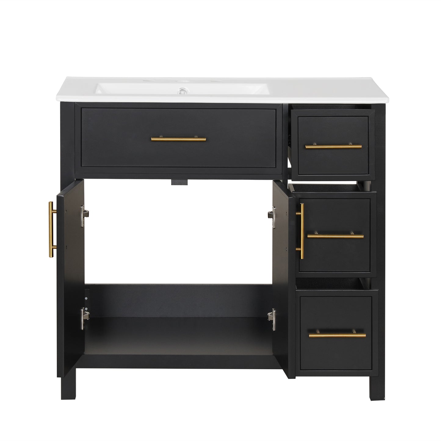 VanityFus 36-in Bathroom Vanity Black Single Sink Combo with Ceramic Top 2 Doors 3 Drawers