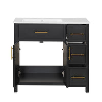 VanityFus 36-in Bathroom Vanity Black Single Sink Combo with Ceramic Top 2 Doors 3 Drawers