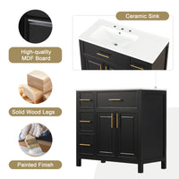 VanityFus 36-in Bathroom Vanity Black Single Sink Combo with Ceramic Top 2 Doors 3 Drawers