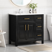 VanityFus 36-in Bathroom Vanity Black Single Sink Combo with Ceramic Top 2 Doors 3 Drawers