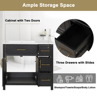 VanityFus 36-in Bathroom Vanity Black Single Sink Combo with Ceramic Top 2 Doors 3 Drawers