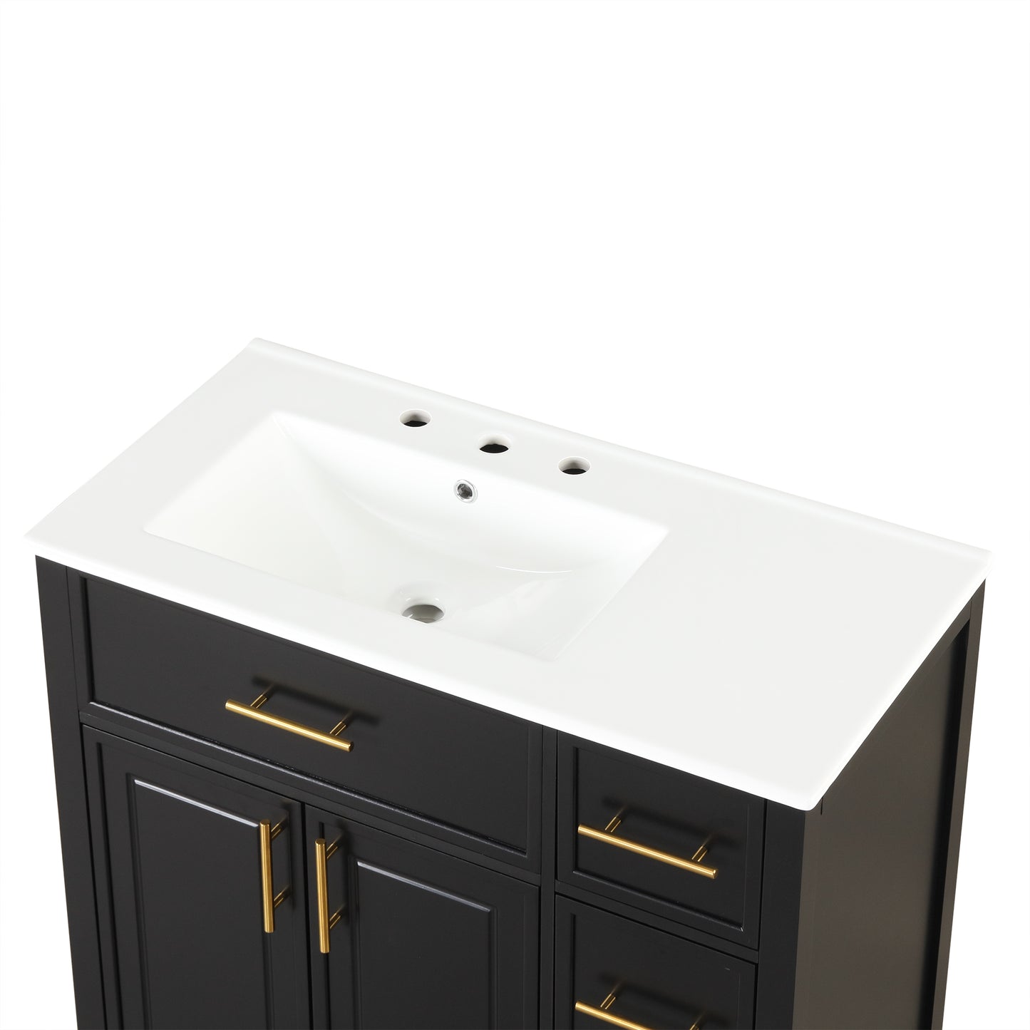 VanityFus 36-in Bathroom Vanity Black Single Sink Combo with Ceramic Top 2 Doors 3 Drawers