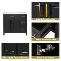 VanityFus 36-in Bathroom Vanity Black Single Sink Combo with Ceramic Top 2 Doors 3 Drawers