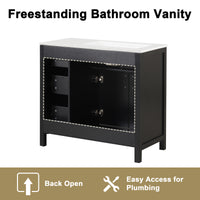 VanityFus 36-in Bathroom Vanity Black Single Sink Combo with Ceramic Top 2 Doors 3 Drawers