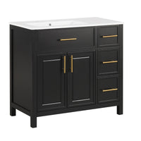 VanityFus 36-in Bathroom Vanity Black Single Sink Combo with Ceramic Top 2 Doors 3 Drawers