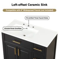 VanityFus 36-in Bathroom Vanity Black Single Sink Combo with Ceramic Top 2 Doors 3 Drawers