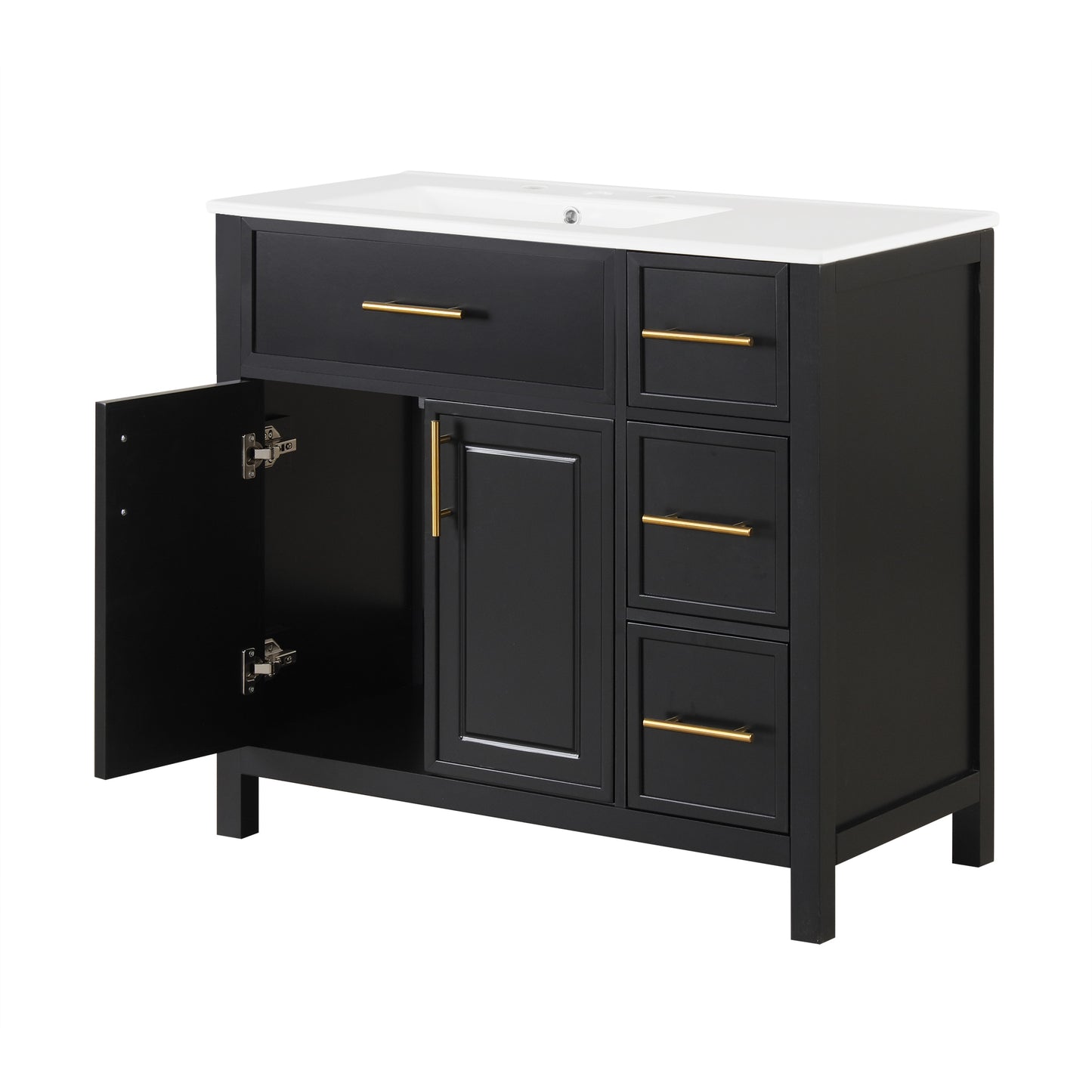 VanityFus 36-in Bathroom Vanity Black Single Sink Combo with Ceramic Top 2 Doors 3 Drawers