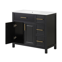 VanityFus 36-in Bathroom Vanity Black Single Sink Combo with Ceramic Top 2 Doors 3 Drawers