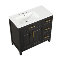 VanityFus 36-in Bathroom Vanity Black Single Sink Combo with Ceramic Top 2 Doors 3 Drawers