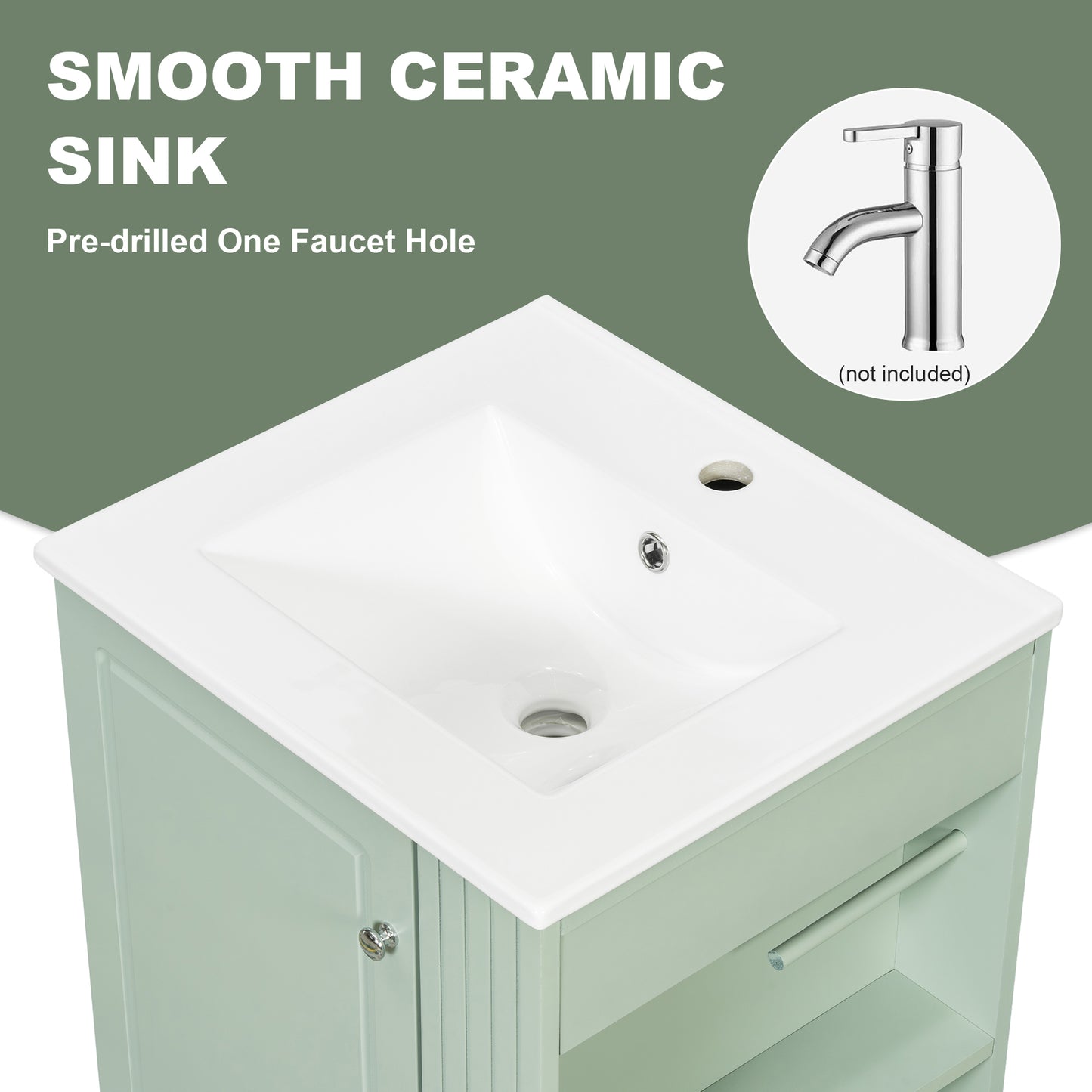 VanityFus 20-in Bathroom Vanity Green Single Sink Combo with Ceramic Top 1 Door 1 Drawer