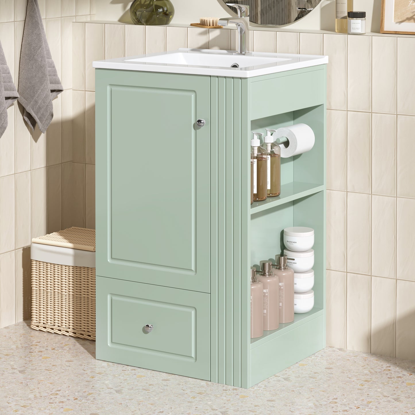 VanityFus 20-in Bathroom Vanity Green Single Sink Combo with Ceramic Top 1 Door 1 Drawer