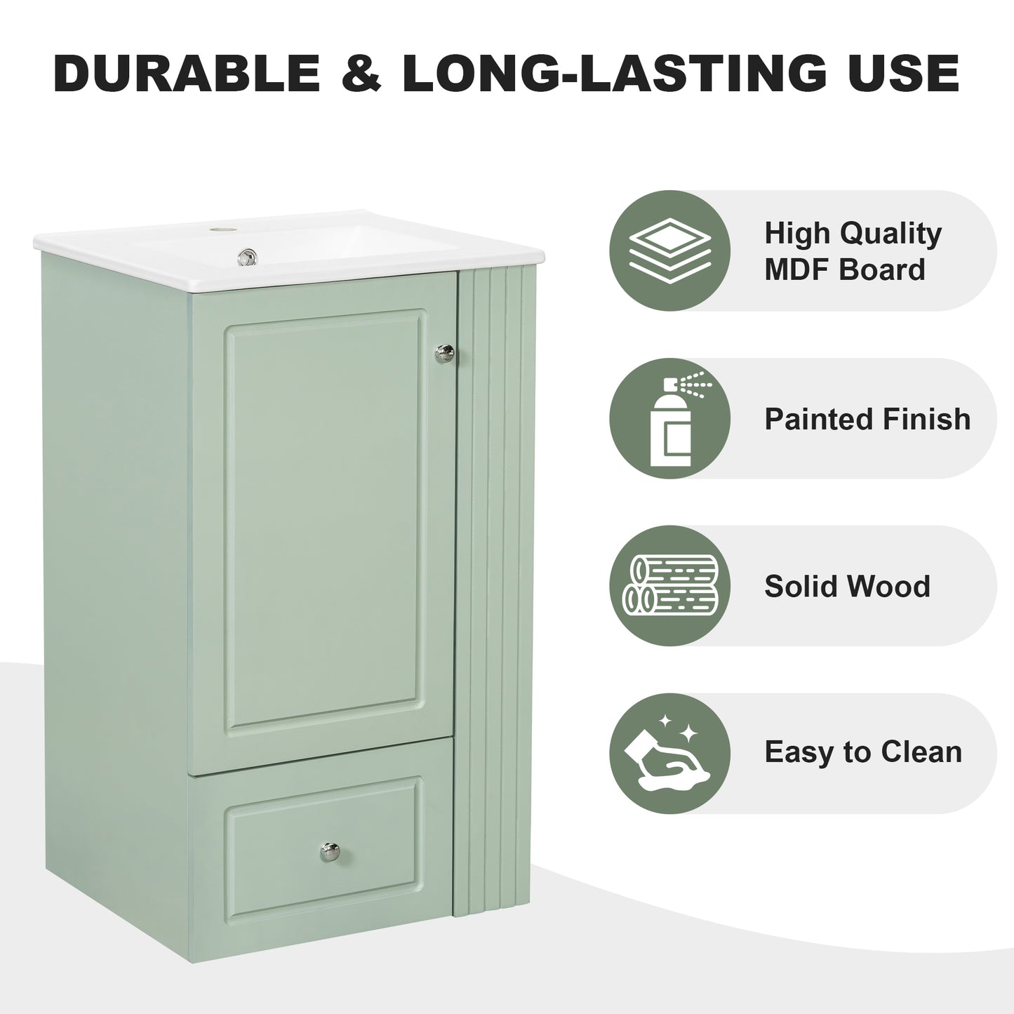 VanityFus 20-in Bathroom Vanity Green Single Sink Combo with Ceramic Top 1 Door 1 Drawer