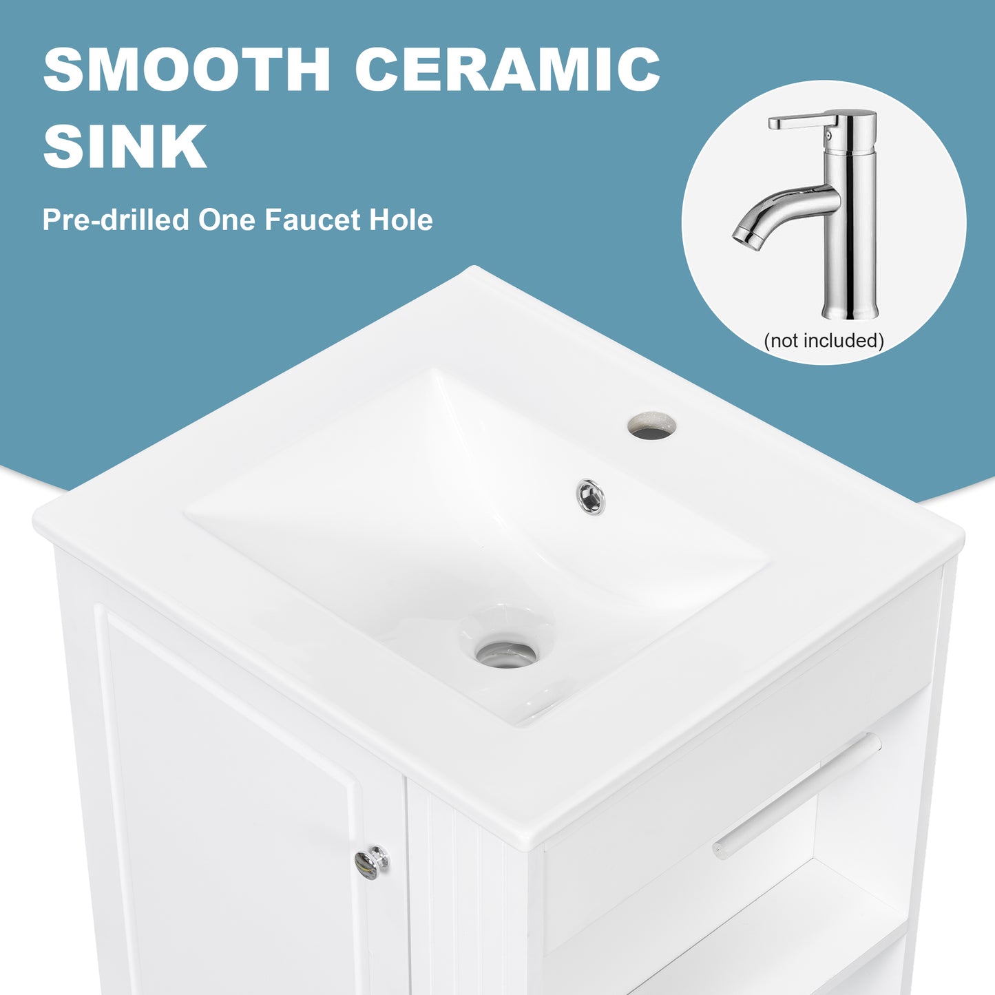VanityFus 20-in Bathroom Vanity White Single Sink Combo with Ceramic Top 1 Door 1 Drawer
