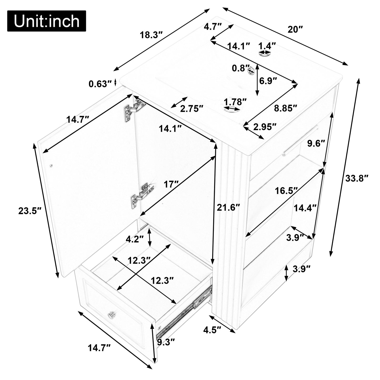 VanityFus 20-in Bathroom Vanity White Single Sink Combo with Ceramic Top 1 Door 1 Drawer