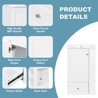 VanityFus 20-in Bathroom Vanity White Single Sink Combo with Ceramic Top 1 Door 1 Drawer