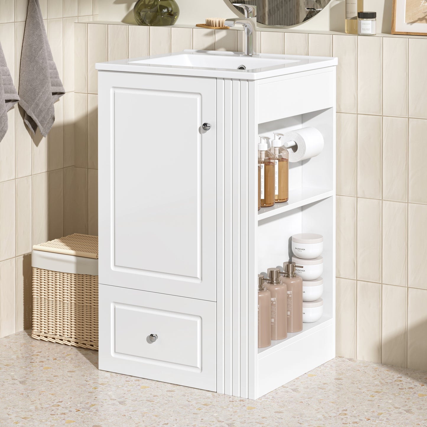 VanityFus 20-in Bathroom Vanity White Single Sink Combo with Ceramic Top 1 Door 1 Drawer