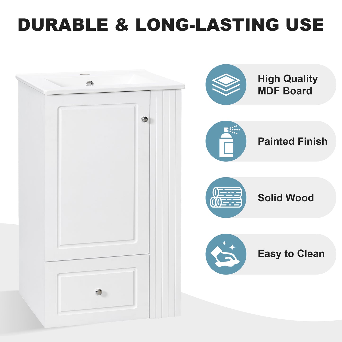VanityFus 20-in Bathroom Vanity White Single Sink Combo with Ceramic Top 1 Door 1 Drawer