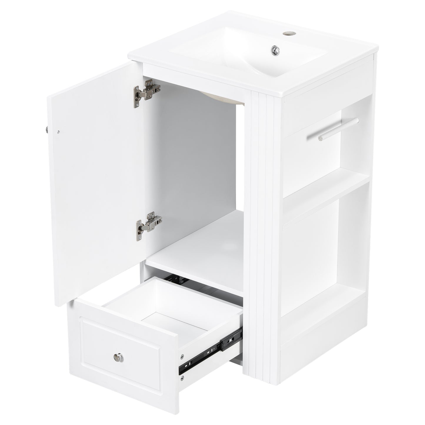 VanityFus 20-in Bathroom Vanity White Single Sink Combo with Ceramic Top 1 Door 1 Drawer