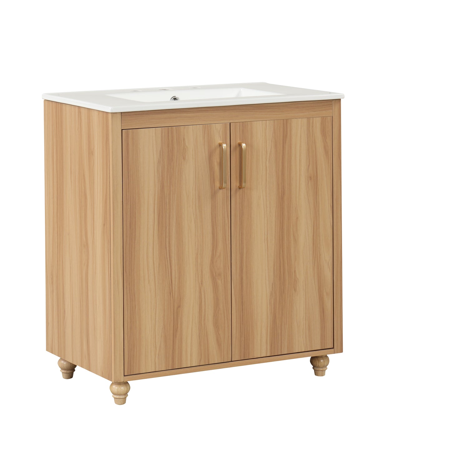 VanityFus 30-in Bathroom Vanity Wood Single Sink Combo with Ceramic Top 2 Doors 1 Drawer Adjustable Shelves