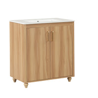 VanityFus 30-in Bathroom Vanity Wood Single Sink Combo with Ceramic Top 2 Doors 1 Drawer Adjustable Shelves