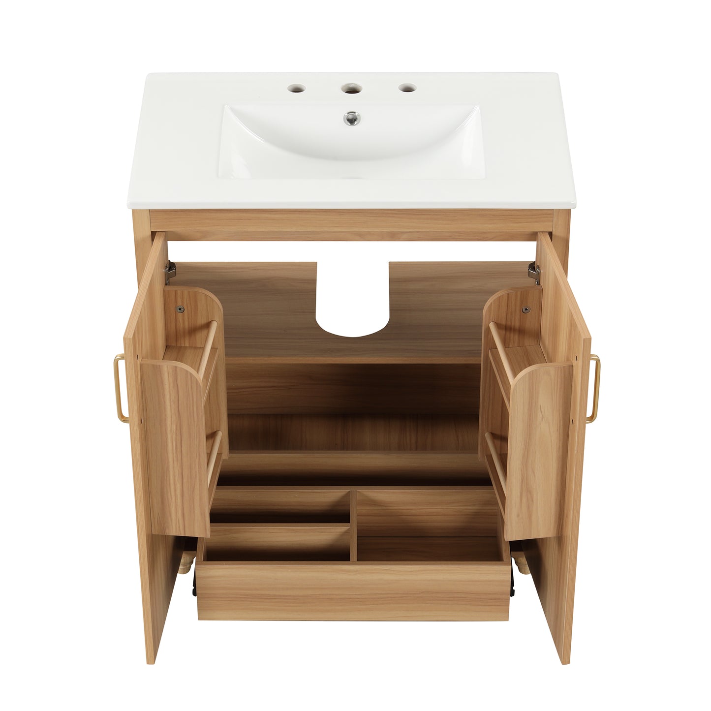 VanityFus 30-in Bathroom Vanity Wood Single Sink Combo with Ceramic Top 2 Doors 1 Drawer Adjustable Shelves