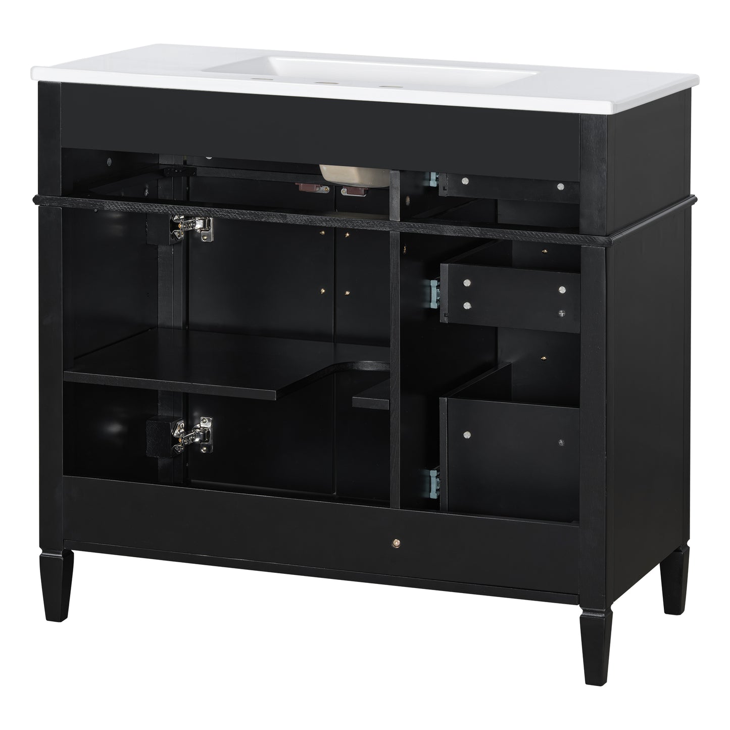 VanityFus 36-in Bathroom Vanity Black Single Sink Combo with Ceramic Top 2 Doors 4 Drawers Adjustable Shelves