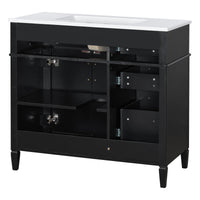 VanityFus 36-in Bathroom Vanity Black Single Sink Combo with Ceramic Top 2 Doors 4 Drawers Adjustable Shelves