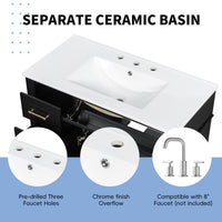 VanityFus 36-in Bathroom Vanity Black Single Sink Combo with Ceramic Top 2 Doors 4 Drawers Adjustable Shelves