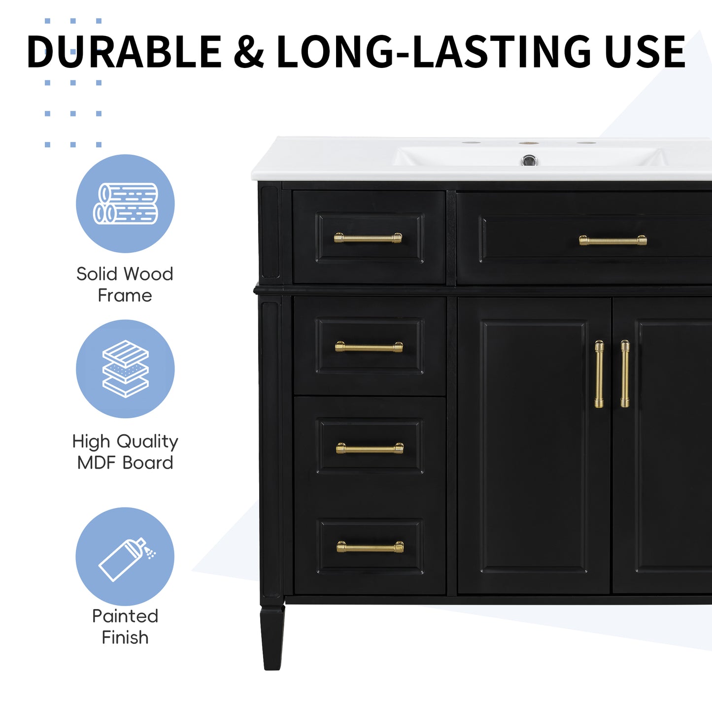 VanityFus 36-in Bathroom Vanity Black Single Sink Combo with Ceramic Top 2 Doors 4 Drawers Adjustable Shelves