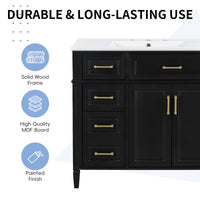 VanityFus 36-in Bathroom Vanity Black Single Sink Combo with Ceramic Top 2 Doors 4 Drawers Adjustable Shelves