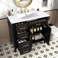 VanityFus 36-in Bathroom Vanity Black Single Sink Combo with Ceramic Top 2 Doors 4 Drawers Adjustable Shelves