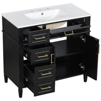 VanityFus 36-in Bathroom Vanity Black Single Sink Combo with Ceramic Top 2 Doors 4 Drawers Adjustable Shelves