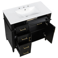 VanityFus 36-in Bathroom Vanity Black Single Sink Combo with Ceramic Top 2 Doors 4 Drawers Adjustable Shelves
