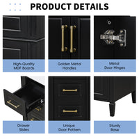 VanityFus 36-in Bathroom Vanity Black Single Sink Combo with Ceramic Top 2 Doors 4 Drawers Adjustable Shelves