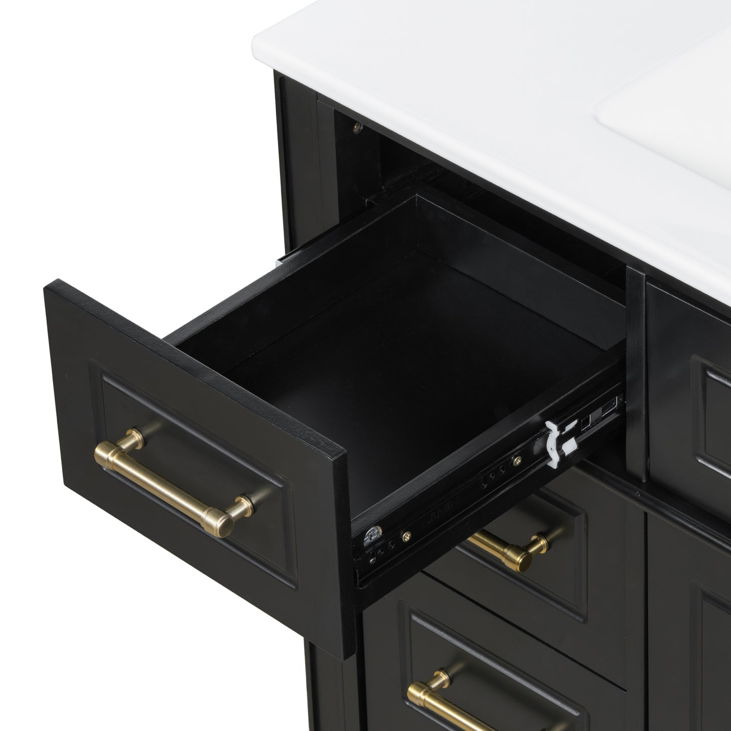 VanityFus 36-in Bathroom Vanity Black Single Sink Combo with Ceramic Top 2 Doors 4 Drawers Adjustable Shelves