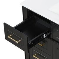 VanityFus 36-in Bathroom Vanity Black Single Sink Combo with Ceramic Top 2 Doors 4 Drawers Adjustable Shelves