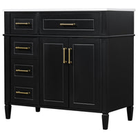 VanityFus 36-in Bathroom Vanity Black Single Sink Combo with Ceramic Top 2 Doors 4 Drawers Adjustable Shelves