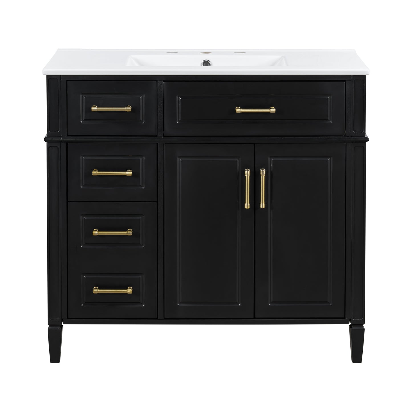 VanityFus 36-in Bathroom Vanity Black Single Sink Combo with Ceramic Top 2 Doors 4 Drawers Adjustable Shelves