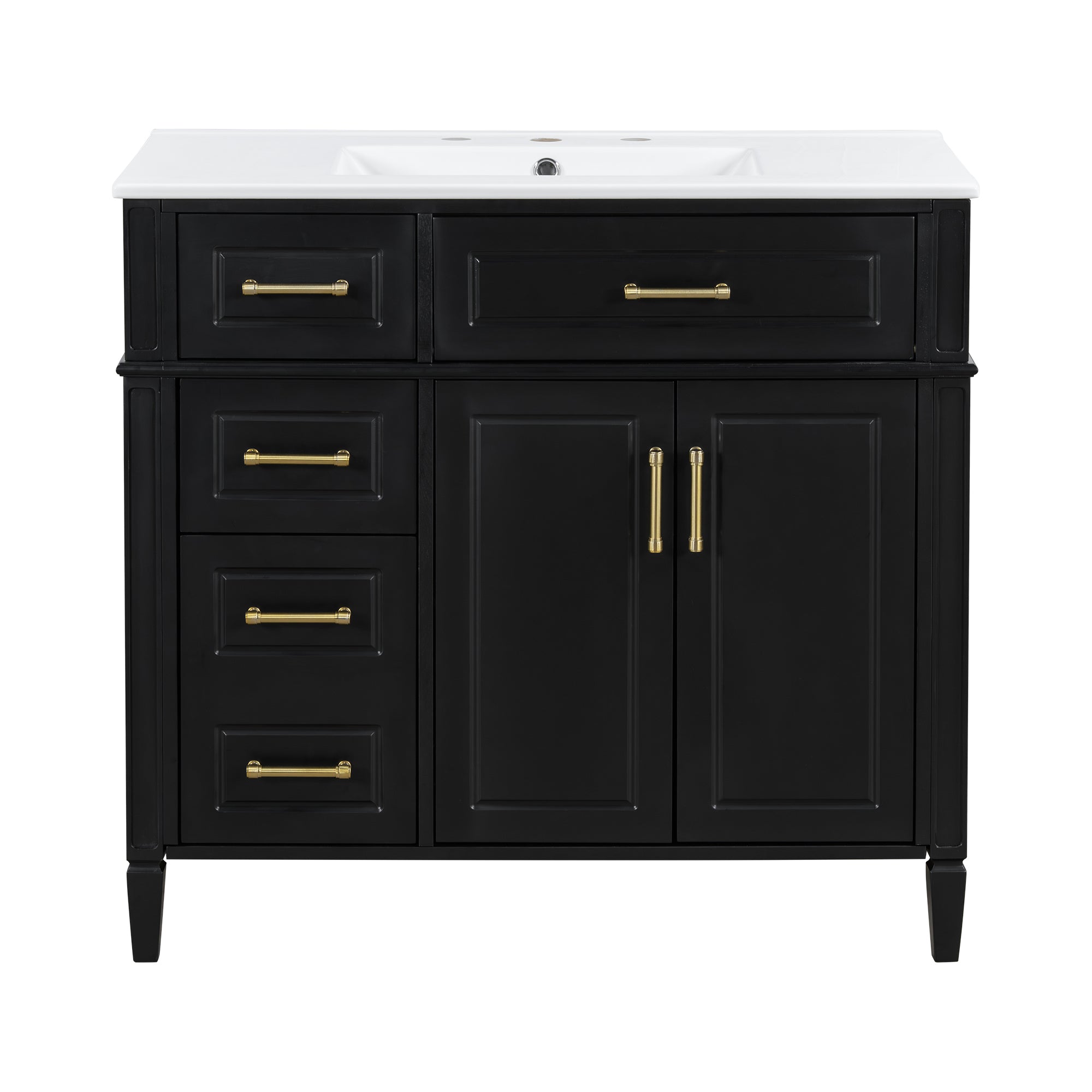 VanityFus 36-in Bathroom Vanity Black Single Sink Combo with Ceramic Top 2 Doors 4 Drawers Adjustable Shelves