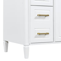 VanityFus 36-in Bathroom Vanity White Single Sink Combo with Ceramic Top 2 Doors 4 Drawers Adjustable Shelves