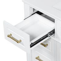 VanityFus 36-in Bathroom Vanity White Single Sink Combo with Ceramic Top 2 Doors 4 Drawers Adjustable Shelves