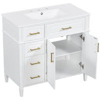 VanityFus 36-in Bathroom Vanity White Single Sink Combo with Ceramic Top 2 Doors 4 Drawers Adjustable Shelves