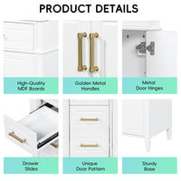 VanityFus 36-in Bathroom Vanity White Single Sink Combo with Ceramic Top 2 Doors 4 Drawers Adjustable Shelves