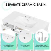 VanityFus 36-in Bathroom Vanity White Single Sink Combo with Ceramic Top 2 Doors 4 Drawers Adjustable Shelves