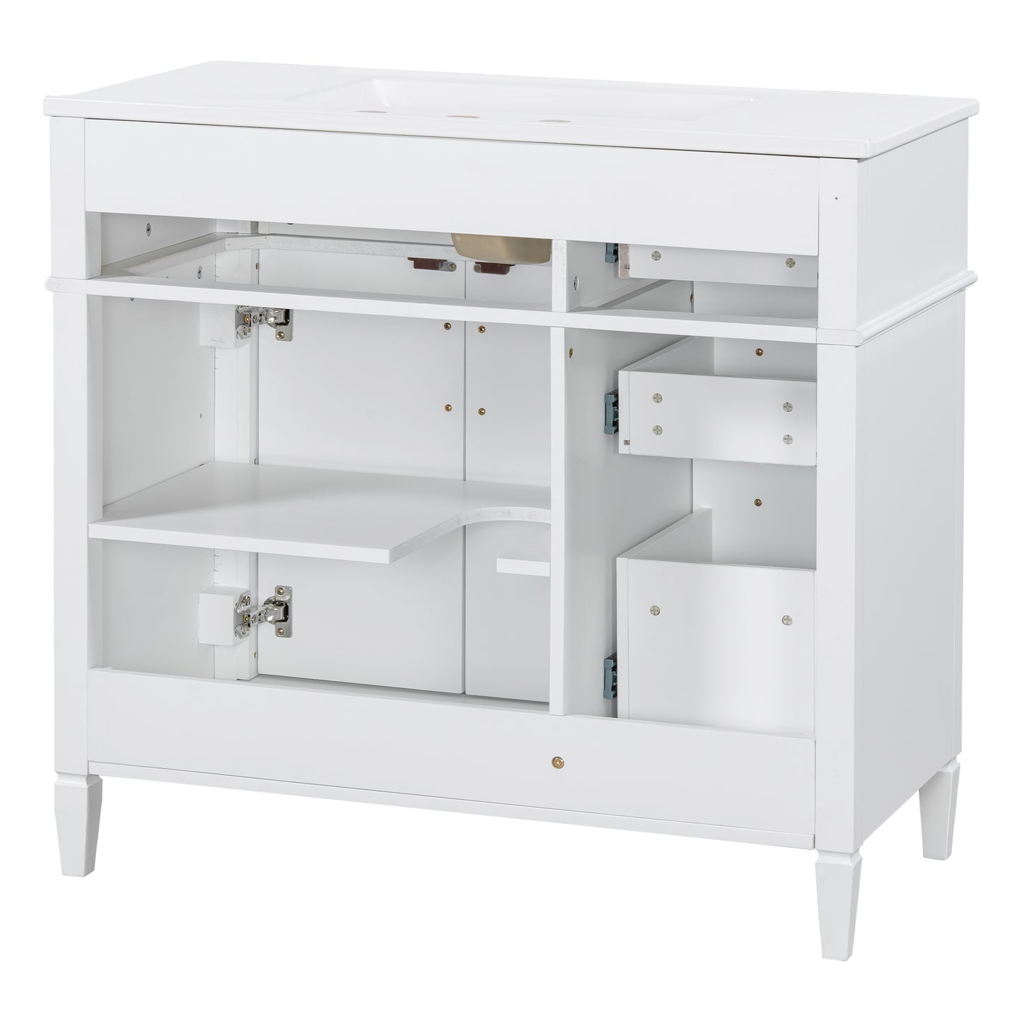 VanityFus 36-in Bathroom Vanity White Single Sink Combo with Ceramic Top 2 Doors 4 Drawers Adjustable Shelves