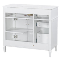 VanityFus 36-in Bathroom Vanity White Single Sink Combo with Ceramic Top 2 Doors 4 Drawers Adjustable Shelves