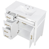 VanityFus 36-in Bathroom Vanity White Single Sink Combo with Ceramic Top 2 Doors 4 Drawers Adjustable Shelves