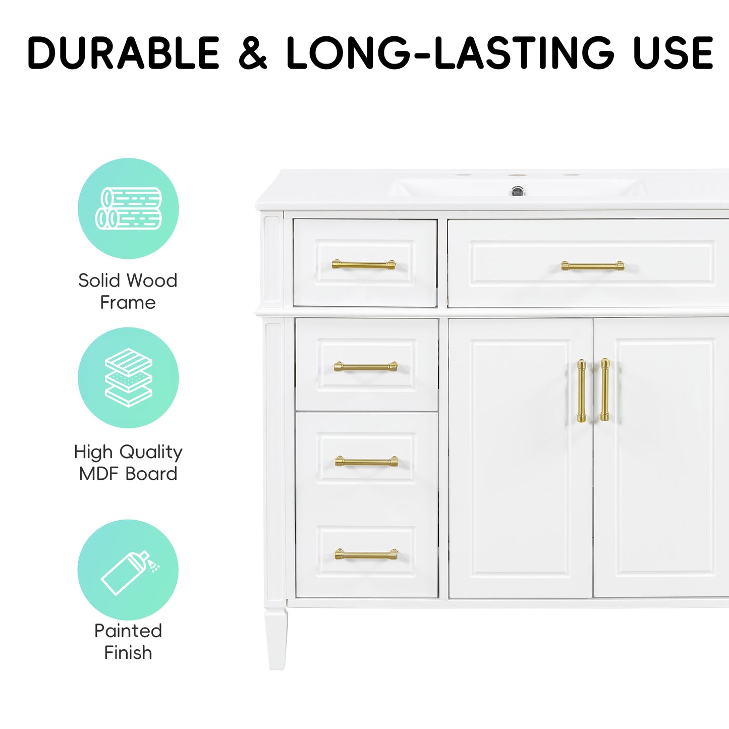 VanityFus 36-in Bathroom Vanity White Single Sink Combo with Ceramic Top 2 Doors 4 Drawers Adjustable Shelves